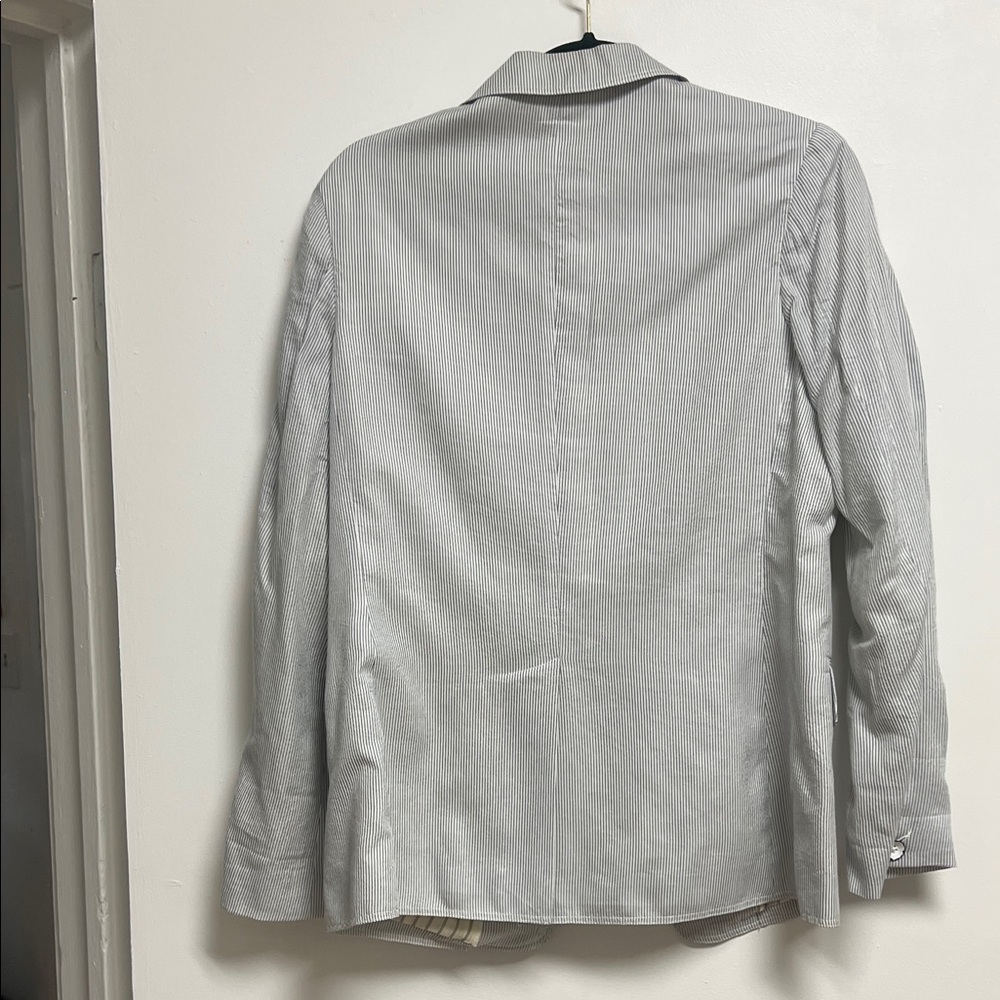 Rag & Bone Light Weight Gray White Striped Tailored Silk Cotton Blazer Size 6 - Picture 8 of 10